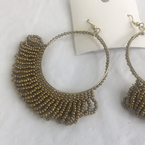 NEW Free People fringe hoop earrings gold beads - Picture 5 of 8
